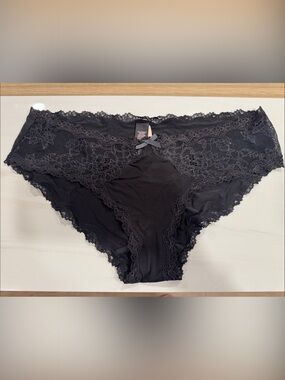 Victoria's Secret Black Lace Hipster with Sheer Floral Trim